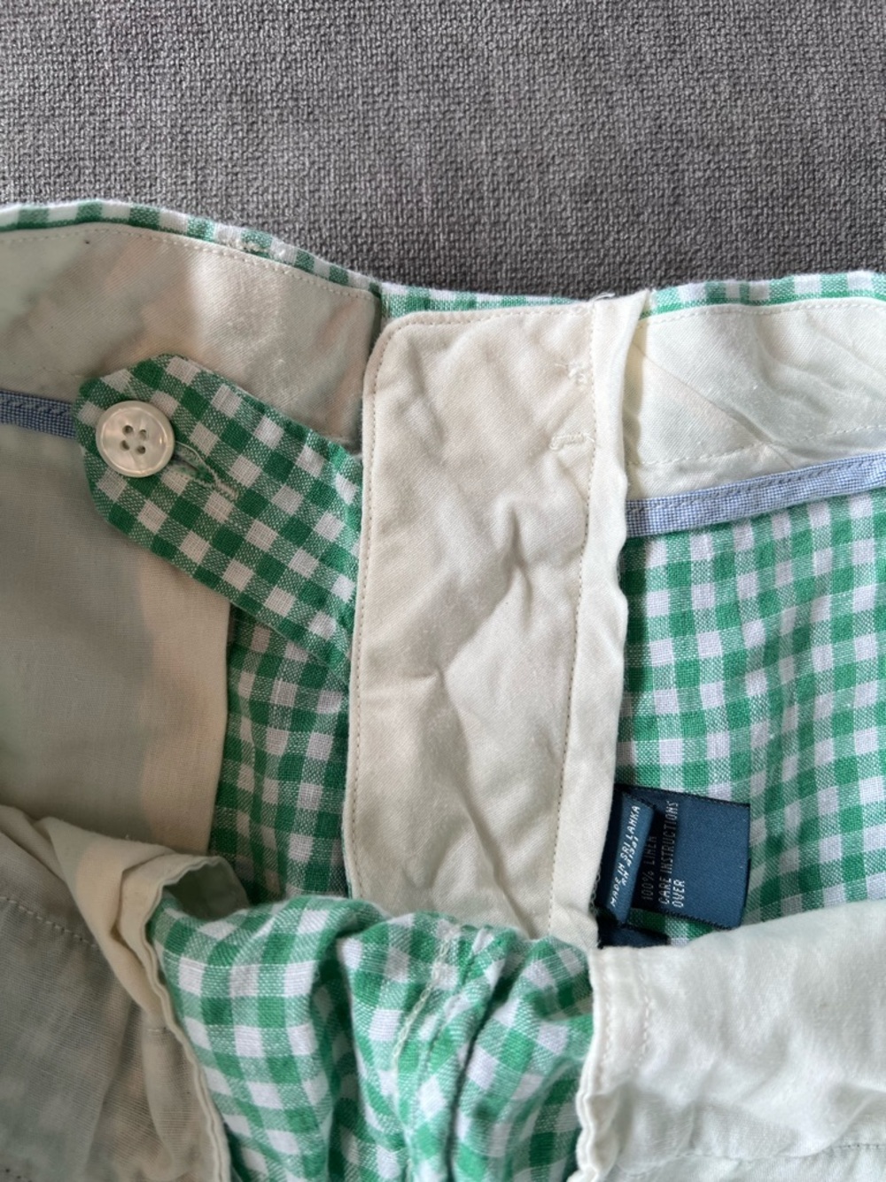 Vintage Polo‎ Ralph Lauren Green Gingham Linen Shorts 34 Preppy - Picture 6 of 6
